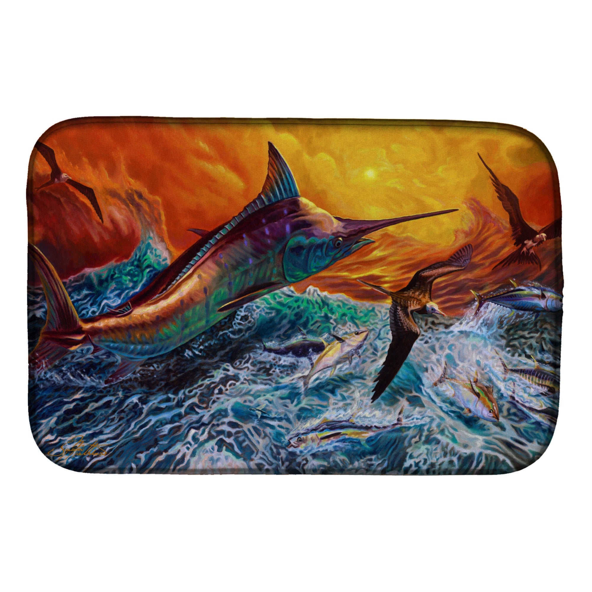 Reflective Chaos Blue Marlin Dish Drying Mat